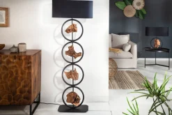 Design Stehlampe ELEMENTS 147cm schwarz Baumwollschirm Fuß mit Massivholz