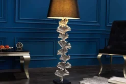 Design Stehlampe GINKGO 122cm schwarz Stoffschirm silber Metall handmade Marmor-Fuß