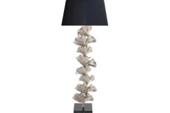 Design Stehlampe GINKGO 122cm schwarz Stoffschirm silber Metall handmade Marmor-Fuß