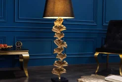 Design Stehlampe GINKGO 122cm schwarz Stoffschirm gold Metall handmade Marmor-Fuß
