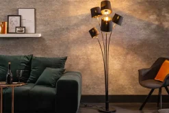 Design Stehlampe LEVELS 176cm mit 5 Leinenschirmen schwarz gold Stehleuchte