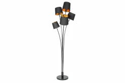 Design Stehlampe LEVELS 176cm mit 5 Leinenschirmen schwarz gold Stehleuchte