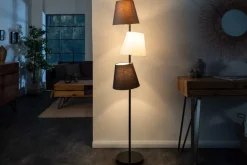 Design Stehlampe LEVELS 163cm schwarz grau mit 3 Leinenschirmen
