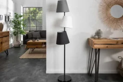 Design Stehlampe LEVELS 163cm schwarz grau mit 3 Leinenschirmen