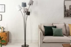 Design Stehlampe LEVELS 176cm schwarz grau mit 5 Leinenschirmen