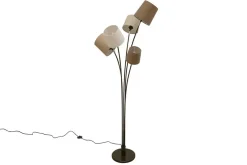 Design Stehlampe LEVELS 176cm weiß beige braun mit 5 Leinenschirmen