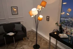 Design Stehlampe LEVELS 176cm weiß beige braun mit 5 Leinenschirmen