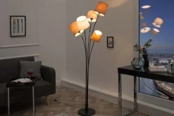 Design Stehlampe LEVELS 176cm weiß beige braun mit 5 Leinenschirmen