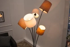 Design Stehlampe LEVELS 176cm weiß beige braun mit 5 Leinenschirmen