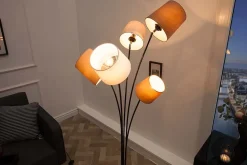 Design Stehlampe LEVELS 176cm weiß beige braun mit 5 Leinenschirmen