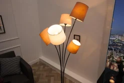 Design Stehlampe LEVELS 176cm weiß beige braun mit 5 Leinenschirmen