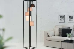 Design Stehlampe LEVELS 180cm schwarz grau 5 Leinenschirme