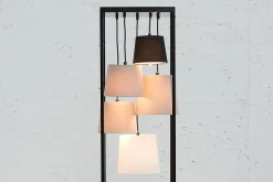 Design Stehlampe LEVELS 180cm schwarz grau 5 Leinenschirme