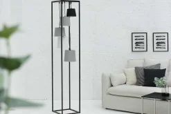 Design Stehlampe LEVELS 180cm schwarz grau 5 Leinenschirme