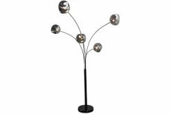 Design Stehlampe LIQUID DIAMOND 200cm schwarz smoke grau fünf Glasschirme mit Marmorfuß