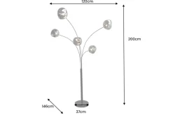 Design Stehlampe LIQUID DIAMOND 200cm schwarz smoke grau fünf Glasschirme mit Marmorfuß