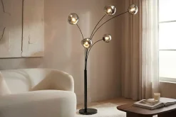 Design Stehlampe LIQUID DIAMOND 200cm schwarz smoke grau fünf Glasschirme mit Marmorfuß