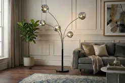 Design Stehlampe LIQUID DIAMOND 200cm schwarz smoke grau fünf Glasschirme mit Marmorfuß