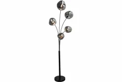 Design Stehlampe LIQUID DIAMOND 200cm schwarz smoke grau fünf Glasschirme mit Marmorfuß