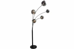 Design Stehlampe LIQUID DIAMOND 200cm schwarz smoke grau fünf Glasschirme mit Marmorfuß