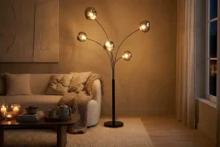 Design Stehlampe LIQUID DIAMOND 200cm schwarz smoke grau fünf Glasschirme mit Marmorfuß