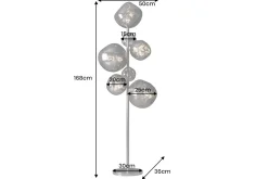 Design Stehlampe LIQUID DIAMOND 170cm smoke Glas Stahl sieben Schirme Kugelleuchte