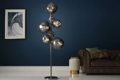 Design Stehlampe LIQUID DIAMOND 170cm smoke Glas Stahl sieben Schirme Kugelleuchte