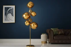 Design Stehlampe LIQUID DIAMOND 170cm gold Glas Stahl sieben Schirme Kugelleuchte