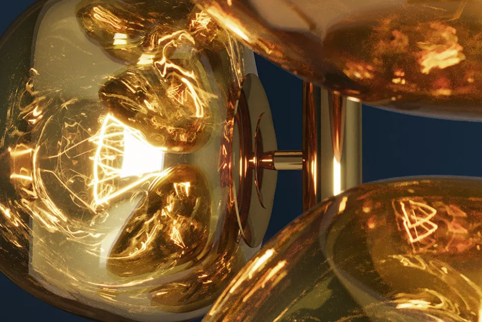Design Stehlampe LIQUID DIAMOND 170cm gold Glas Stahl sieben Schirme Kugelleuchte