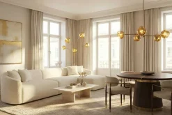 Design Stehlampe LIQUID DIAMOND 200cm gold fünf Glasschirme mit Marmorfuß