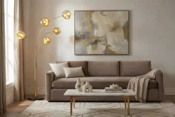 Design Stehlampe LIQUID DIAMOND 200cm gold fünf Glasschirme mit Marmorfuß
