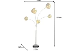 Design Stehlampe LIQUID DIAMOND 200cm gold fünf Glasschirme mit Marmorfuß