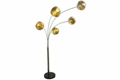 Design Stehlampe LIQUID DIAMOND 200cm gold fünf Glasschirme mit Marmorfuß