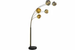Design Stehlampe LIQUID DIAMOND 200cm gold fünf Glasschirme mit Marmorfuß