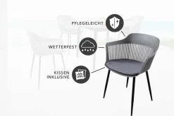 Design Stuhl AIRE grau Kunststoff Stahlgestell Indoor Outdoor inkl. Kissen