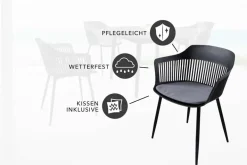 Design Stuhl AIRE schwarz Kunststoff Stahlgestell Indoor Outdoor inkl. Kissen