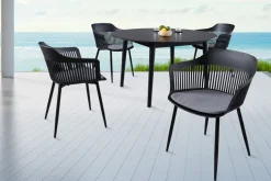 Design Stuhl AIRE schwarz Kunststoff Stahlgestell Indoor Outdoor inkl. Kissen