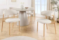 Design Stuhl BELFORT beige Strukturstoff Metallgestell Eiche
