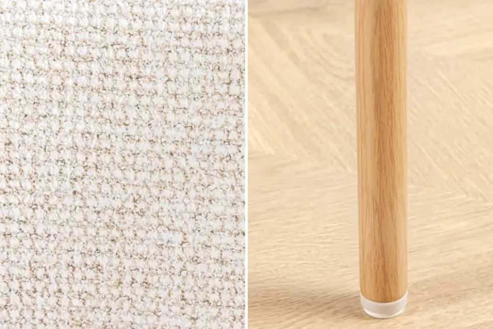 Design Stuhl BELFORT beige Strukturstoff Metallgestell Eiche