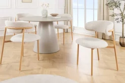 Design Stuhl BELFORT beige Strukturstoff Metallgestell Eiche