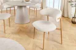 Design Stuhl BELFORT beige Strukturstoff Metallgestell Eiche
