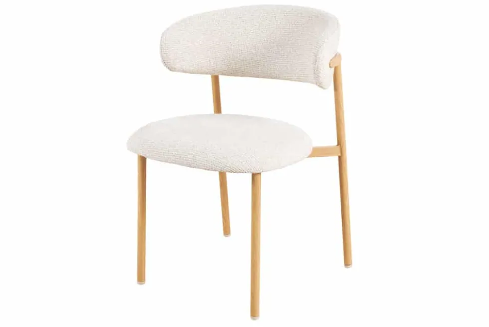Design Stuhl BELFORT beige Strukturstoff Metallgestell Eiche
