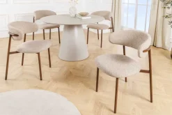 Design Stuhl BELFORT taupe beige Strukturstoff Metallgestell Walnuss
