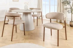 Design Stuhl BELFORT taupe beige Strukturstoff Metallgestell Walnuss