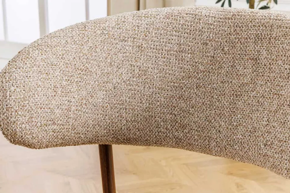 Design Stuhl BELFORT taupe beige Strukturstoff Metallgestell Walnuss