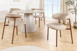 Design Stuhl BELFORT taupe beige Strukturstoff Metallgestell Walnuss