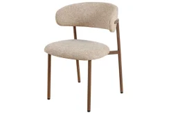 Design Stuhl BELFORT taupe beige Strukturstoff Metallgestell Walnuss