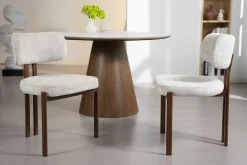 Design Stuhl BELLANO creme beige Chenille Cremona Metallgestell Walnuss