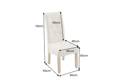 Design Stuhl CASA beige Bouclé Tweed Soft Massivholzbeine Zierknöpfe und Nackenrolle
