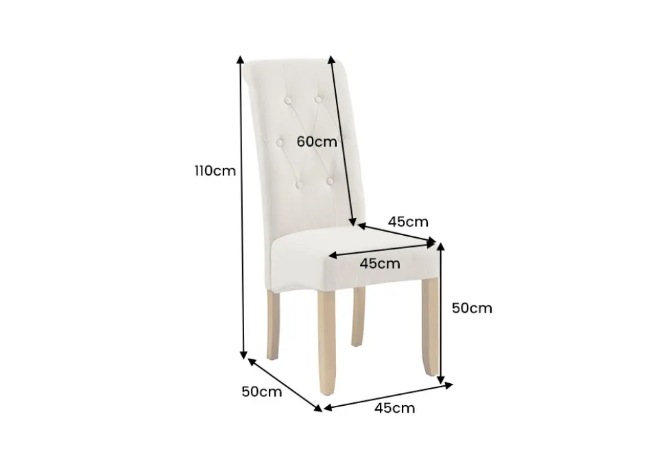 Design Stuhl CASA beige Leinen Massivholzbeine mit Zierknöpfen und Nackenrolle
